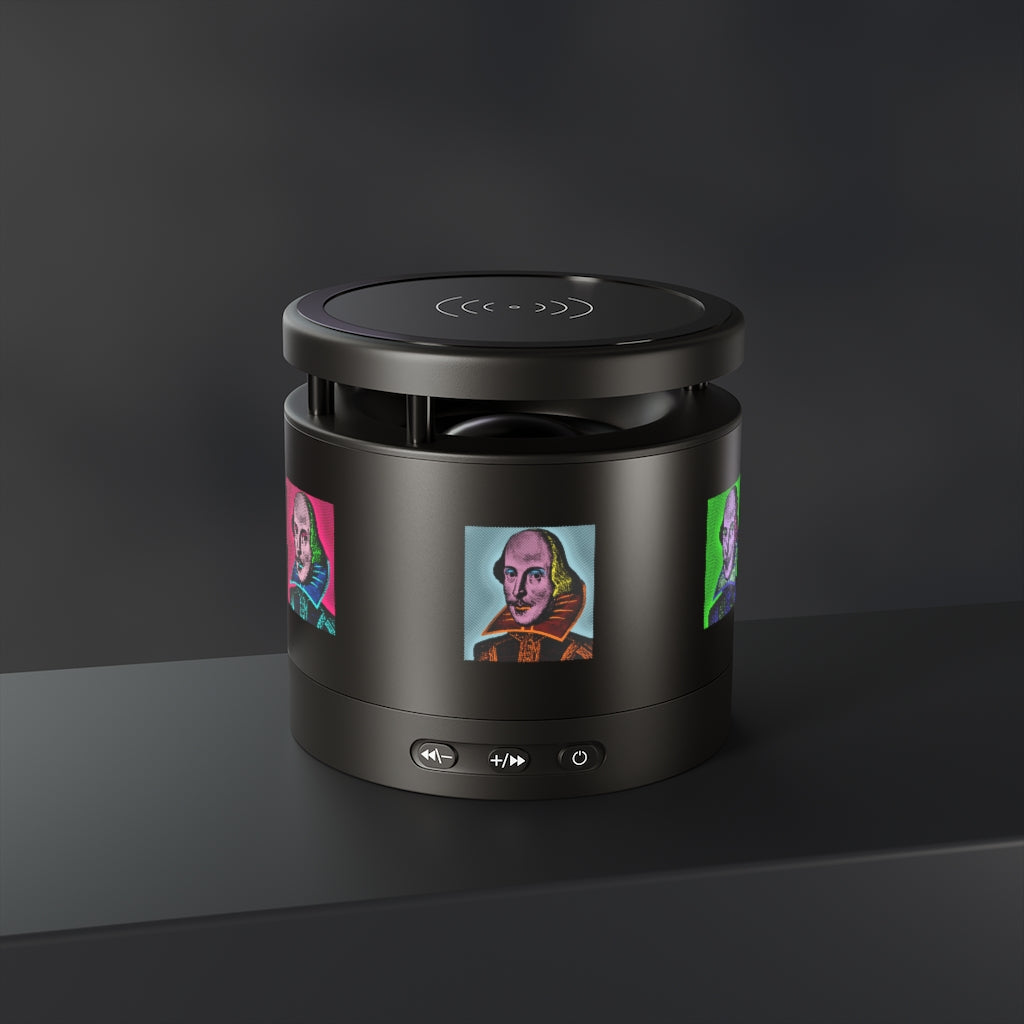 Pop Shakespeare Metal Bluetooth Speaker and Wireless Charging Pad